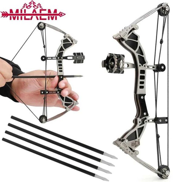 Bow Arrow Tiro con arco 9.5 Mini arco compuesto y flechas para tiro al aire libre Juegos de caza Arco de bolsillo Arco de supervivencia R / L Regalo de mano YQ240301