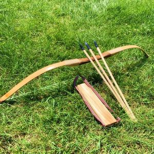 Bow Arrow Bamboo Wooden Bow Niños Arcos y flechas con 3 Safety Arrow Quiver Arm Guard Set para exteriores Tiro con arco Caza Juguetes Kid's GiftHKD230626