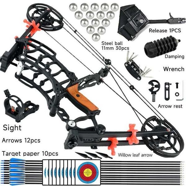 Arco Flecha Arco compuesto Juegos de tiro con arco 30-70 libras Peso de tracción Bola de acero ajustable Disparo Mano izquierda derecha Arcos de caza Adultos Kit para principiantes YQ240301