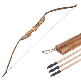 Bow Arrow Juego de arco de madera para niños principiantes con 3 flechas seguras 1pcs Quiver Youth Arco tradicional Juego de tiro con arco Niños Práctica Juguete de regaloHKD230626