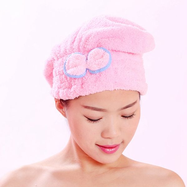 Bow Coral Fleece Quick Dry Shower Hair Caps Bowknot Magic Super Absorbant Cheveux Secs Serviette Séchage Turban Wrap Hat Spa Bathing Caps BC BH1053