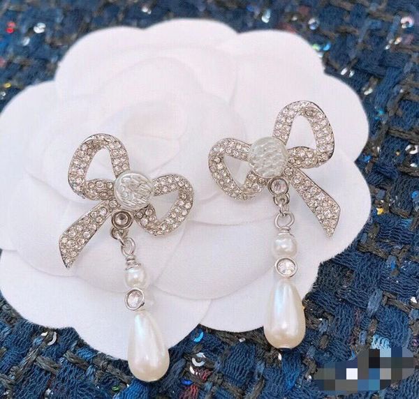 Bow dangle Boucles d'oreilles Boucles d'oreilles pendantes pour femmes fête mariage fiançailles amoureux cadeau bijoux avec flanne bagl