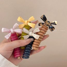 Bow Elastic Rubbers Bands For Women Girls Telefoon Draad Hair Ties Loop Spiral Spoil Haarbanden Ponytail Holder Accessoires