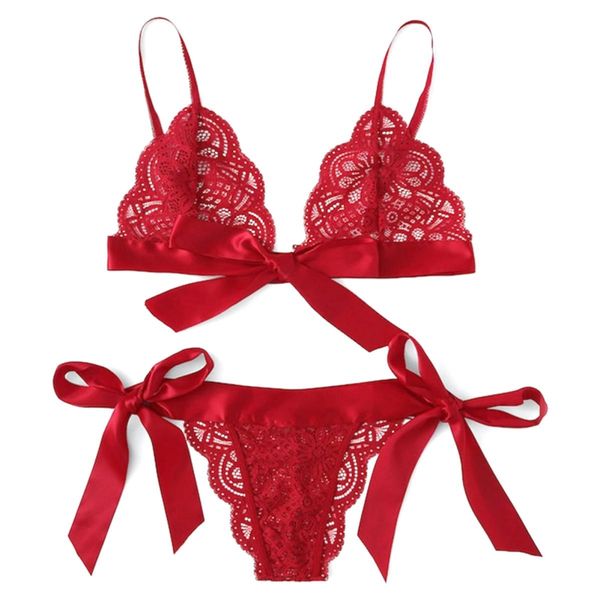 Bow Flirt Lingerie Sexy Ensemble Exotique Soutien-Gorge Et Culotte Transparents En Dentelle À Trois Points Ensemble Femmes Intimes Noir Rouge Sous-Vêtements Soutien-Gorge Set8664864