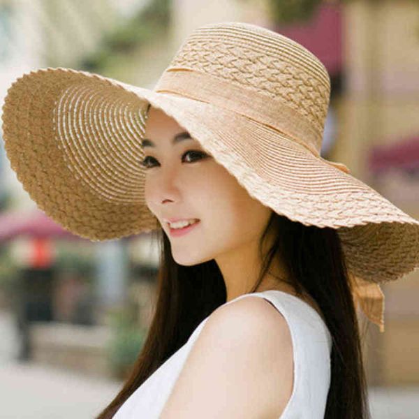 Bow Floppy Wide Brim Beach Hats Sun Hat Cap Straw Cap Voyage Pliable Avec Protection UV UPF 50+ L'accessoire de mode parfait G220311