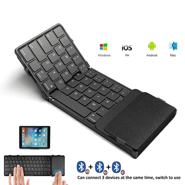 BOW HebrewKoreaRussia Teclado plegable inalámbrico con panel táctil Bluetooth plegable recargable para tableta Ipad 240229