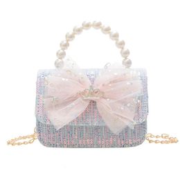 Boog Kids Parels Handtassen Pailletten Luxe Prinses Jurk Accessoires Kleine Portemonnee Tote Meisjes Crossbody Keten Zakken 240113