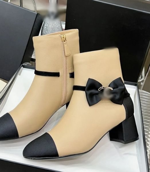 Bottines en cuir pour femmes, bottines de créateurs Martin geunine, avec nœud papillon, noir, kaki, blanc, beauté, mode courte