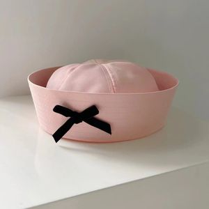 Chapeau de marin rose avec nœud, joli chapeau à bord rabattu, Version coréenne, polyvalent, doux pour fille, béret JK d'été, chapeau de la marine