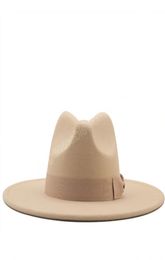 Bow Peach Falt Top Fedora Filt Hoeden vrouwen 95 cm Big Bim Hat herfst en winter retro Britse wollen Panama Jazz Caps9715853