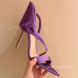 Sandales d'arc femme satin pointu sexy violet orteil ouvert sangle arrière talons hauts talons talons de fête élégante
