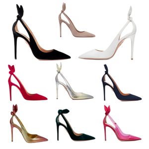 Pajarita Bomba Verano Tacones Altos Cuero Slingback Blanco Negro Satén Zapatos De Vestir Mujer Rojo Azul Gamuza Desnudo Caqui Rosa Naranja Elegante