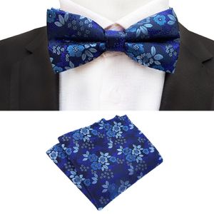 Cravate à papiers set pour les hommes Blue Blue PocaSley Pocket Square Bowtie Suit Mens Business Wedding Hankerchief Floral Ties Accessoires Cadeaux 211D