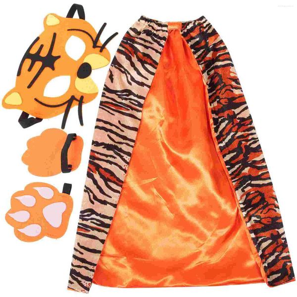 Pajaritas 1 Juego de accesorios de disfraz de tigre, accesorios de vestir, capa de rendimiento para niños, guantes, máscara, ropa de fiesta de Cosplay