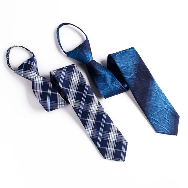 Cravates d'arc 10pcs / lot 6cm de large maigre pour hommes cravate à glissière pré-nouée cravates en soie hommes cravate de mariage bleu zip plaid b170bow