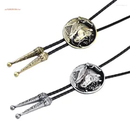 Bow Ties 1Pair Relief Horse Head Buckle Bolo Tie Goth Necklace Cowboy Sweater Nectrictie