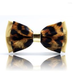 Bow Ties 2022 Brand Hoogwaardige Mode Men Tie Pu Leatherfly Party Club Gold Leopard Bowtie voor Cravat With Gift Box Fier22