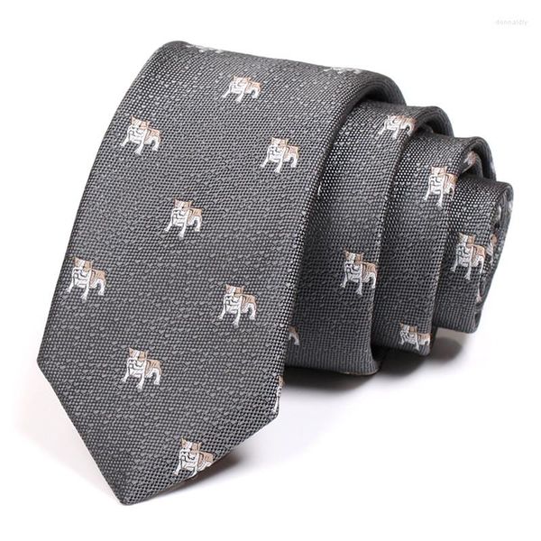 Pajaritas 2022 de marca para hombre, corbata gris de 6CM con estampado de perro Animal para hombre, traje de negocios, cuello de trabajo, corbata Formal de moda de alta calidad