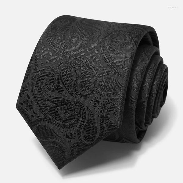 Noeuds papillon 2022 Cravate d'affaires de haute qualité pour hommes Style coréen Robe Costume Cravate Noir Paisley 7CM Large Gentleman Party Work Gift Box