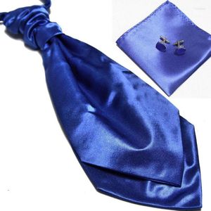 Boogbladen 2022 heren nek stropdas set cravat ascot zakdoek manchetknopen pocket square blauw