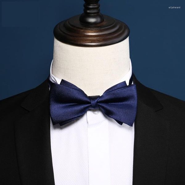 Cravates d'arc 2023 Marque Mode Hommes Double Tissu Bleu Rouge Soie Bowtie Banquet De Mariage Marié Papillon Cravate Avec Boîte-Cadeau