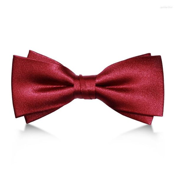 Bow Ties 2023 Marca Moda Hombres Doble Tela Vino Rojo Seda Bowtie Banquete Boda Novio Mariposa Corbata con caja de regalo