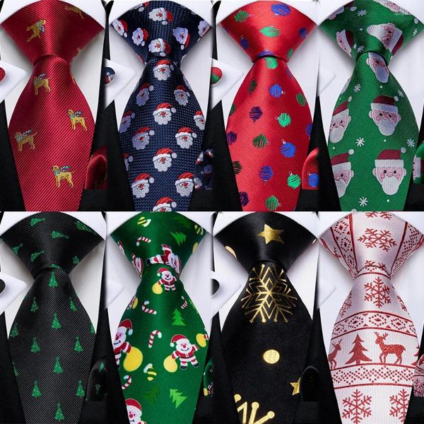 Nœuds papillons 2023 Ensemble de cravate de Noël Bleu Vert Rouge Soie Accessoires de fête Cravate Mouchoir Boutons de manchette Cadeau pour hommes