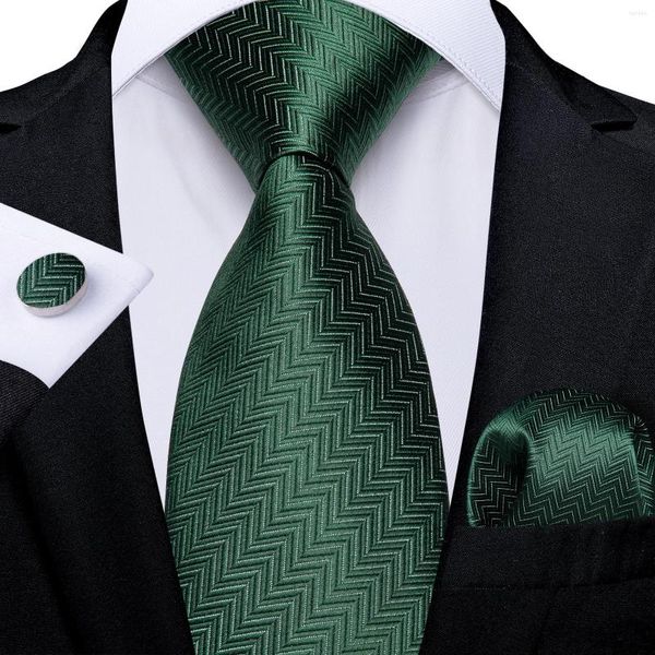 Bow Ties 2023 Fashion Green Solid Striped Silk Jacquard for Men Party Prom Accessories Cufflinks Pocket Square Wholesale