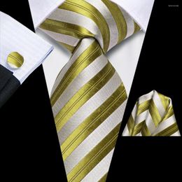 Pajaritas 2023 Gris Verde Rayado Hi-Tie Diseñador Regalo Corbata para hombres Marca de moda Boda Fiesta Corbata Handky Gemelos Gota