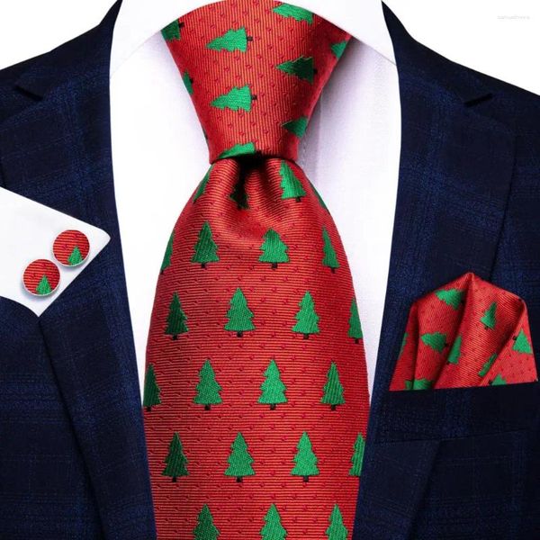 Cravates d'arc 2023 Hi-Tie Designer Rouge Vert Arbre Cravate Soie Cravate élégante pour hommes Marque de mode Fête de mariage Handky Bouton de manchette en gros