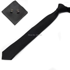 Noeuds papillon 2023 Solid Black Men's Slim Neck Tie Set Mouchoir Boutons de manchette