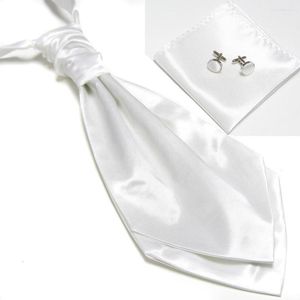 Bow Ties 2023 Solid Mens Neck Tie Set voor man Party Ntralte Witte zakelijke jurk Cravate Sets manchetknopen Hanky ​​pocket square