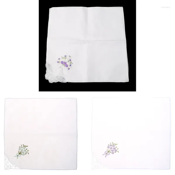 Noeuds papillon 2024 6 pièces Vintage coton dames brodé dentelle mouchoir femmes floral Hanky