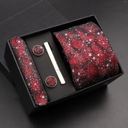 Bow Ties 2024 Fashion 7cm Tie Mandkerchief Cuffle de bouffée pour hommes Boîte cadeau de vacances à cravate fleurie ACCESSOIRES SIM