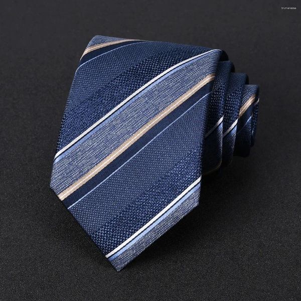 Cravates d'arc 2024 de haute qualité luxe 8 cm rayure soie bleu foncé cravate pour hommes marque costume d'affaires robes cravate mâle fête de mariage