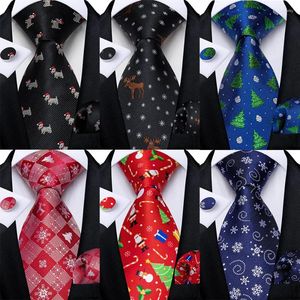 Bow Lays 2024 Men's Christmas Neck Tell Tie Set Black Blue Red Smowflake Santa Claus Silk para hombres Accesorios de fiesta de regalo Al por mayor