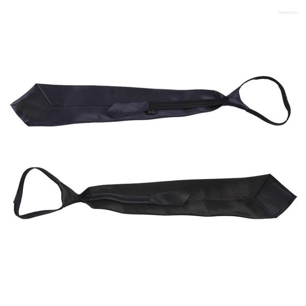 Bow Ties 2x hommes Solid Black Polyester zip up up Coldie lisse zipper tie bleu foncé