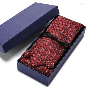 Nœuds papillon 50 couleurs hommes cravate ensemble 7.5 cm maigre points de soie rayure Paisley Design mince poche carrée ensembles cravate étroite rouge noir