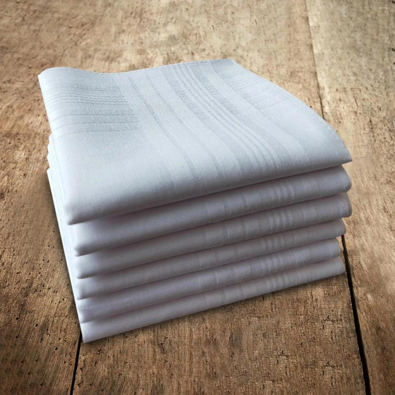 Bow Ties 5Pcs Men's White Handkerchiefs Gifts Classic 16inch Square Pocket Handkerchief For Weddings Casual Formal Grandfathers Gentlemen