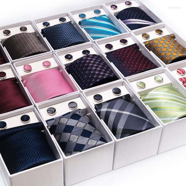 Pajaritas 5 uds Set caja de regalo para caballero Jacquard poliéster 8cm corbata bolsillo cuadrado gemelos pañuelo regalos al por mayor