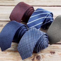 Corbatas de lazo de poliéster estrecho de 6cm para hombre, corbata de negocios para reunión Formal de Jacquard a rayas a cuadros, corbata delgada para uso diario, regalo de corbata