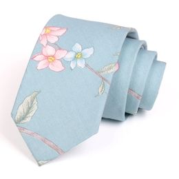 Strikjes 7 cm lichtblauwe stropdas voor mannen pak werkstropdas Hoge kwaliteit mode formele stropdas heren bloemenprint katoenen stropdassen 231031