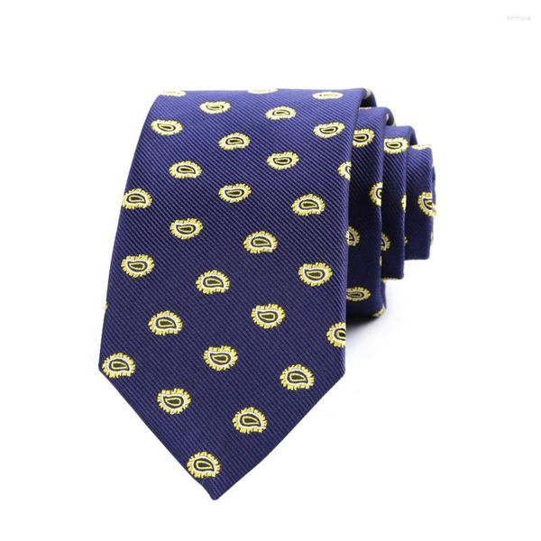 Pañuelos de arco 7 cm Corbata para hombre Azul marino con amarillo Lindo Paisley Ascot para hombre Boda Poliéster Seda Cravat Fiesta de negocios Corbatas Para