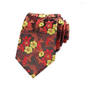 Noeuds papillon 7CM hommes cravate rouge avec fleurs jaunes Ascot pour homme Polyester soie cravate mariage affaires fête Corbatas Para Hombre