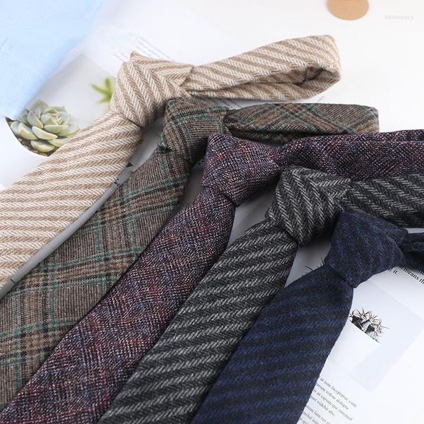 Corbatas de lazo de 7CM, corbata de lana a cuadros sólidos, corbata de otoño e invierno para hombre, traje de Cachemira de alta calidad, boda, negocios