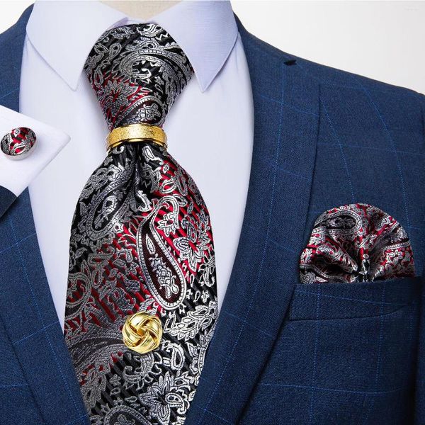 Pajaritas 8 cm para hombres Floral Paisley rojo plata negro Corbata pañuelo corbata tachuela regalo novio Gravata Corbatas negocios DiBanGu