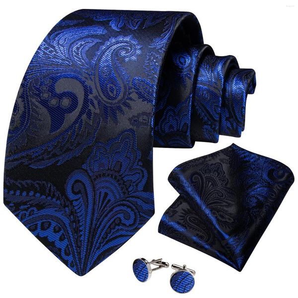 Bow Ties 8cm Luxury Blue Royal pour hommes Paisley Silk Jacquard 150cm de longueur Business Wedding Party Neck Tie Accessoires