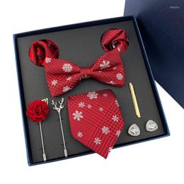 Bow Ties 8pcs Juego de caja de regalo para hombres Bowtie Corbe Square Toall Toille Toillinks Broche Cipa de corbata Accesorios de traje Boda Red Mens Cravat