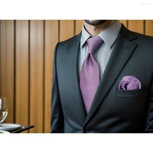 Bow Ties A90 Purple Houndstooth Mens Nesties Hanky Set Fashion Classic Wedding Extra Long Size Cadeau