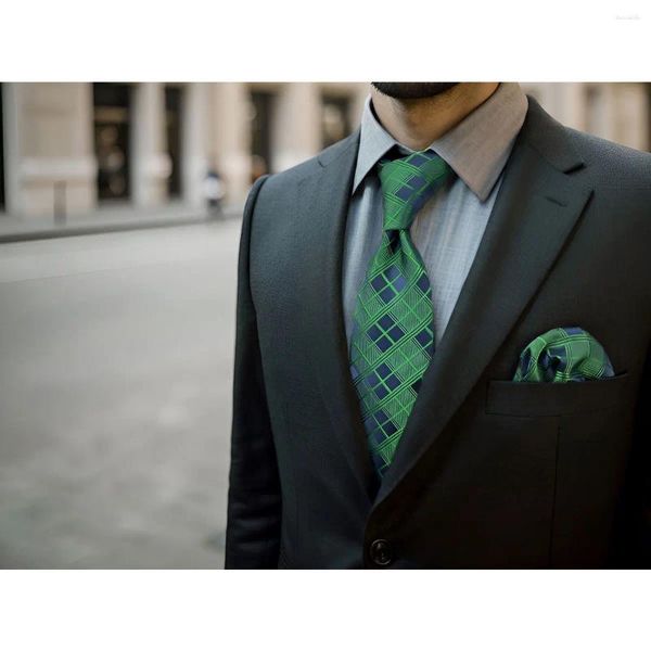 Bow Ties A92 Green Checkes Extra Long Men Neckties Neckerchief 63 